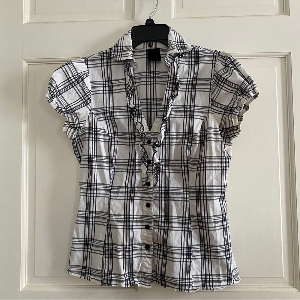 Wrapper Plaid Short Sleeved Blouse